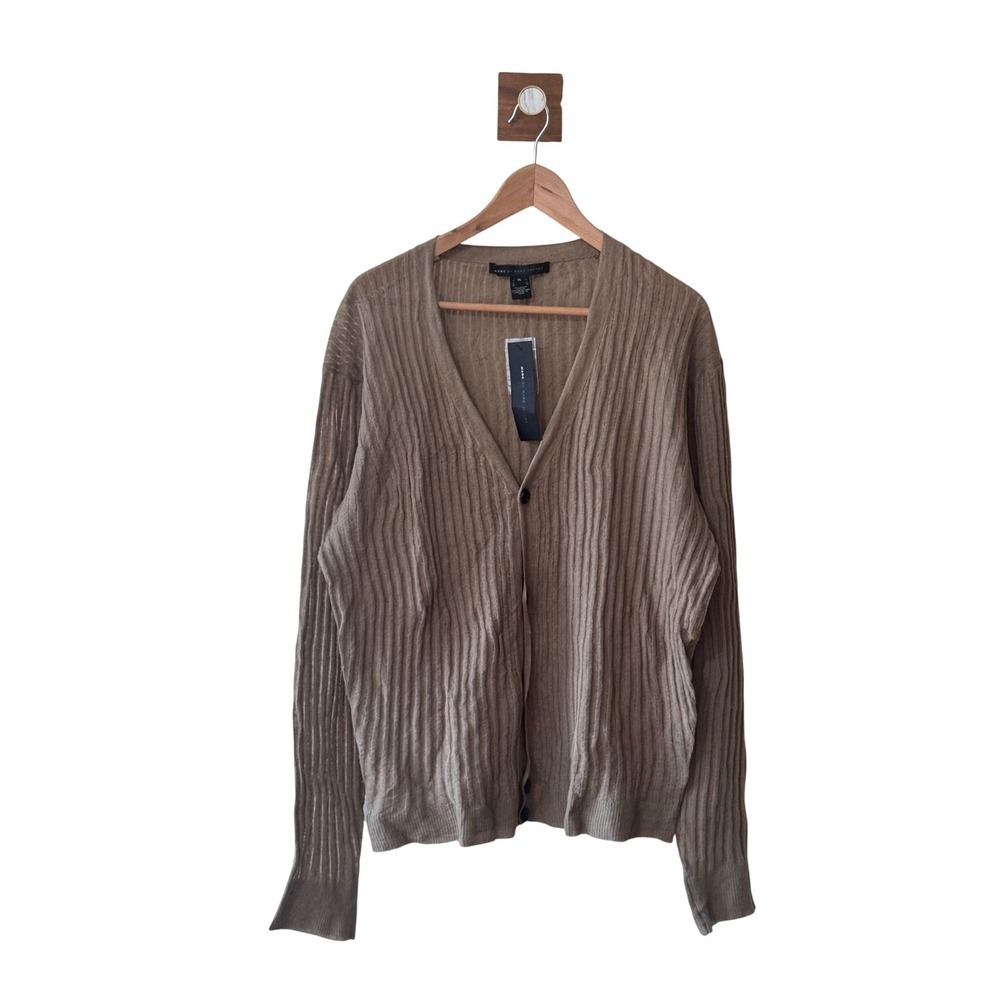 Marc by Marc Jacobs Mens Khaki Ribbed Cotton Linen Cardigan M2111713 XL